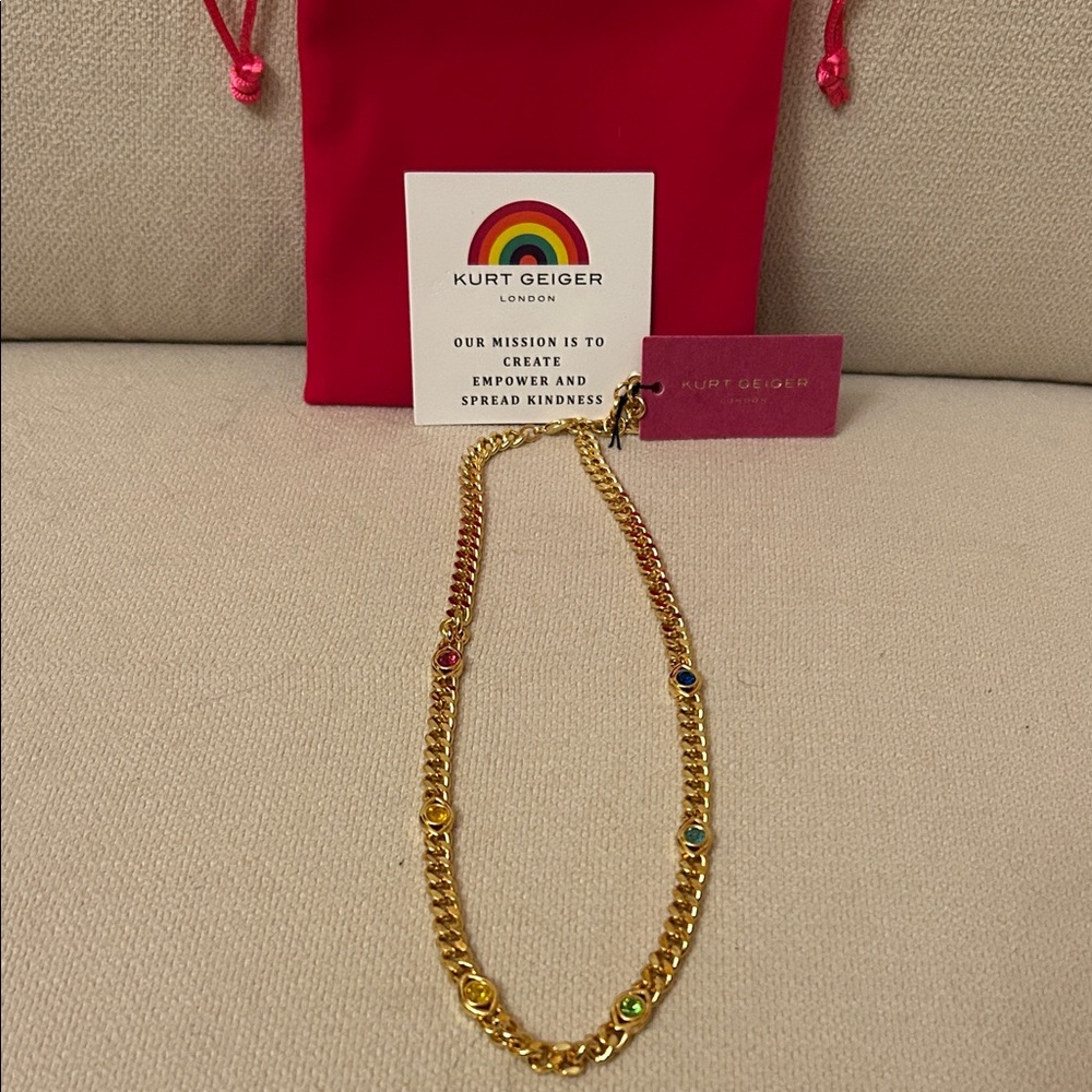 Kurt Geiger Gold Necklace with Colorful Gems